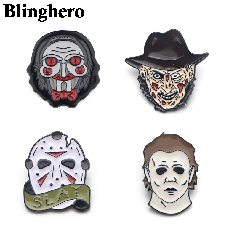 

CA369 Freddy Krueger Michael Myers Horror Badge Metal Enamel Badge for Backpack/Bag Badge T-shirt Collar Halloween Jewelry 1pcs