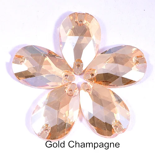 Gold Champagne Каплевидные стразы, много цветов, пришивные стразы с плоской задней стороной, стеклянные хрустальные каплевидные стразы, свадебное платье F0155 - Цвет: Gold Champagne