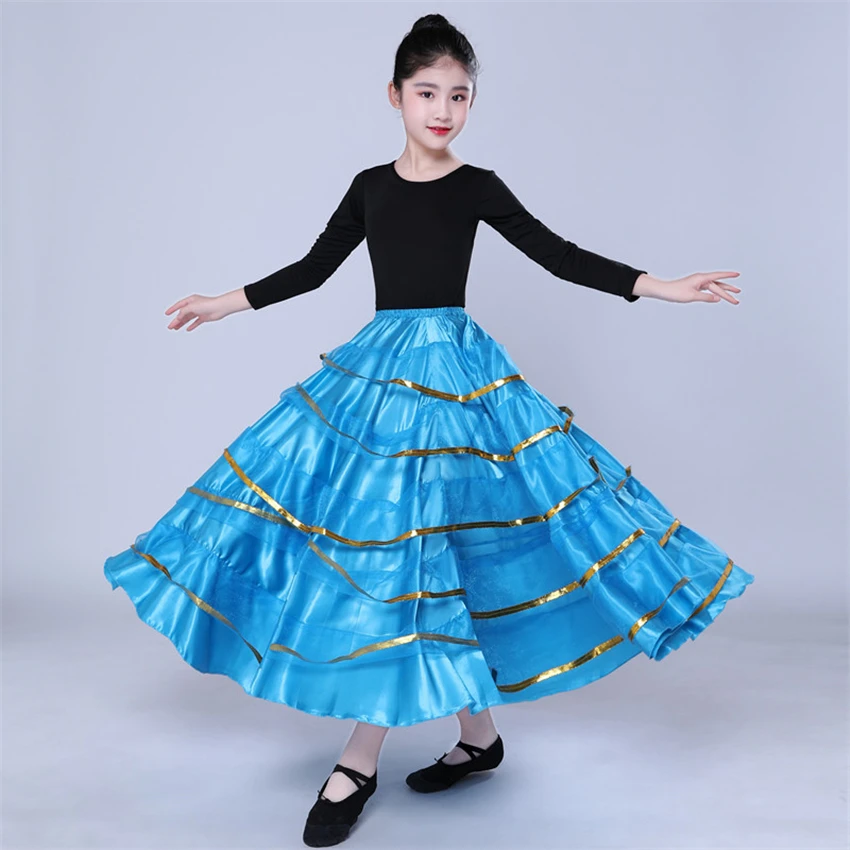 Flamengo новые детские Gypsy танцевальный костюм Дети танец живота фламенко юбки для девочек Испания 360/540/720 градусов бальный для сценического выступления