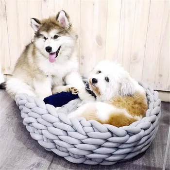 

Pet Kennel Pet Dog Cat Hand-woven Bed Handmade Knit Nest House Puppy Kitten Cave Basket Sleeping Bag Dogs Kennel Supplies