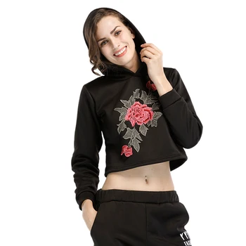 

Women Autumn Winter Plus Velvet Embroidery Cotton Warm Loose Long Sleeved Wild Casual Tops Hoodies