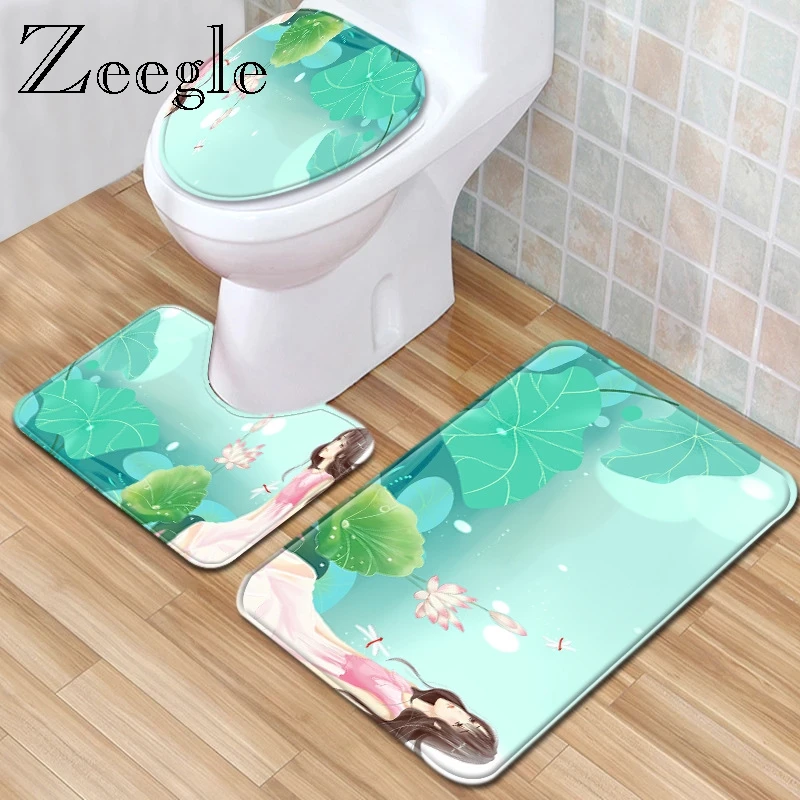 Zeegle  Bathroom Carpet 3pcs Bathroom Mat Set Toilet Seat Cover Set Toilet Pedestal Rug Anti-slip Bathroom Doormat Shower Mat
