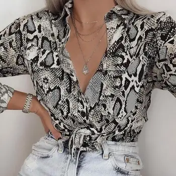 

Snake Skin Print Silk Blouse Women Shirts Long Sleeve Tops Female Tunic 2020 Vintage Fall Snakeskin Casual Satin Blouses