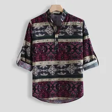 Camisa de algodón para hombre Vintage ajustada de manga larga con cuello hacia abajo camisas de botón Casual blusa superior Formal otoño camisa masculina