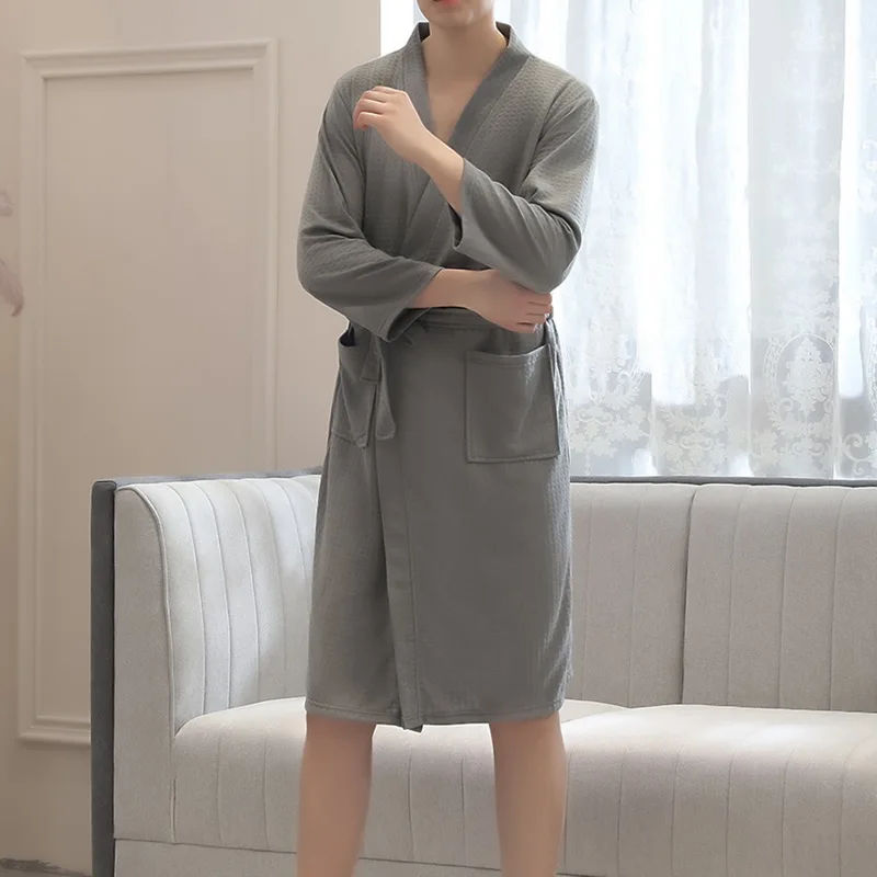 Cysincos халат мягкий абсорбирующий легкий длинный кимоно вафельный банный халат для мужчин длинная ночная рубашка пижамы потоотделение одежда