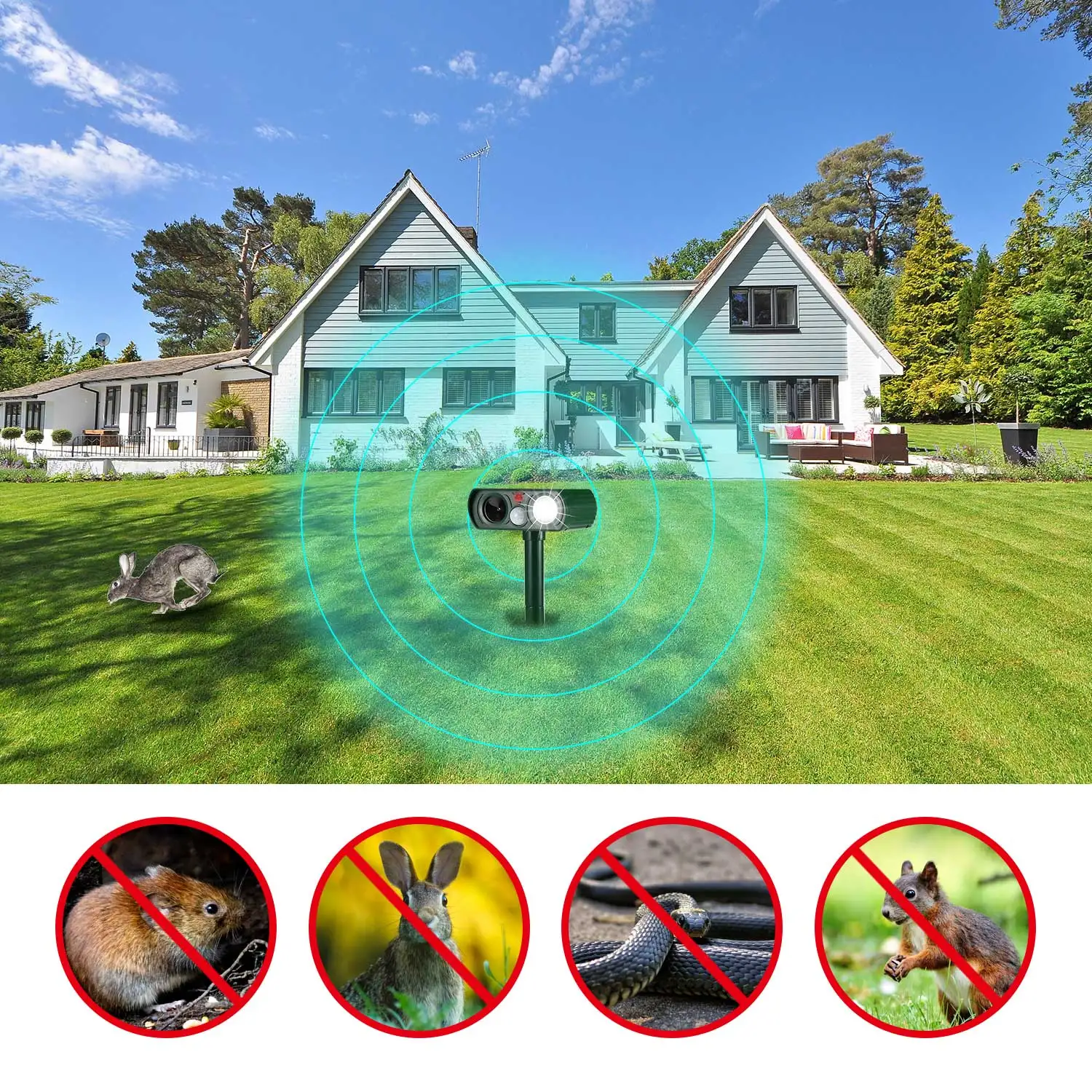Solar Ultrasonic Repeller Deterrent Pest Cat Dog Fox Deterrent Solar Powered Scarer Repellent Outdoor Garden Tools Repellents