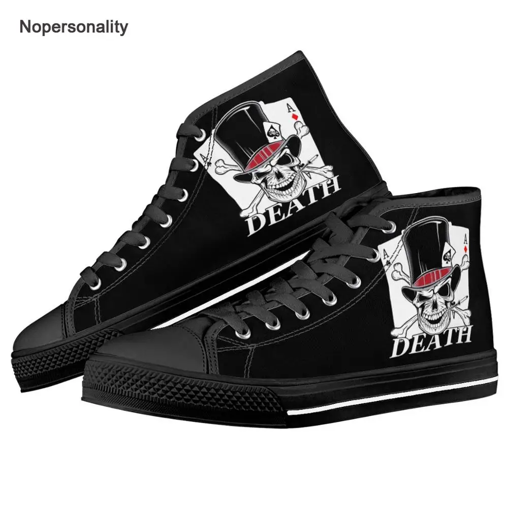 

Nopersonality Black Poker Skull Print High Top Canvas Shoes for Men Lightweight Vulcanized Shoes Classic Man Ankle Canvas Shoes