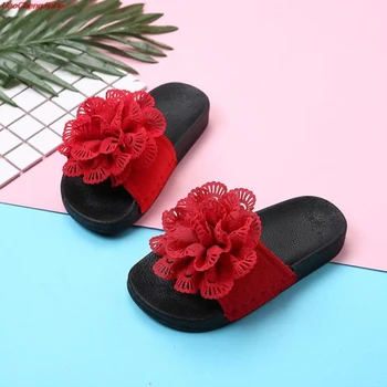 

New Fashion Summer Girls Flowers Slippers Children Outdoor Beach Slides Children's Soft Sole Fashion Casual Shoes Size 27-37