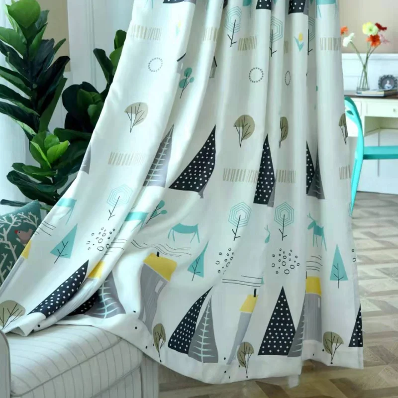 curtains colour 1 Затемненные занавески с мультяшным принтом для гостиной, детской спальни, в скандинавском стиле, тюлевые занавески на окна, Настраиваемые - Цвет: curtains colour 1