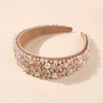 

Full Pearl Hairbands Women Handmade Simulated Pearls Headbands Ladies Elegant Wide Hair Hoop Wedding Banquet Hair Accessories
