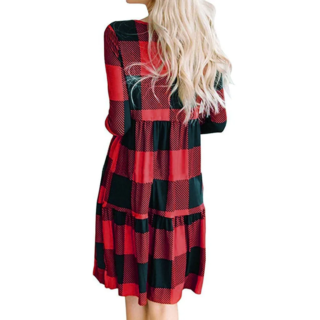 Vestidos ropa mujer, зимние женские клетчатые осенние повседневные свободные винтажные Лоскутные рождественские платья с длинным рукавом, женские вечерние платья