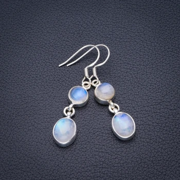 

Natural Rainbow Moonstone Handmade 925 Sterling Silver Earrings 1.75" D3337