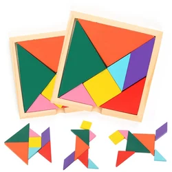 Tangram de madeira jigsaw puzzle jogo montessori colorido quadrado iq cérebro teaser lazer cedo brinquedos educativos inteligentes para crianças