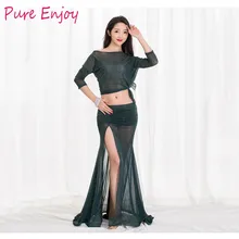 Новая женская одежда для живота Для танца живота Сексуальный круглый воротник из верхней или длинной юбки Танцор Практика