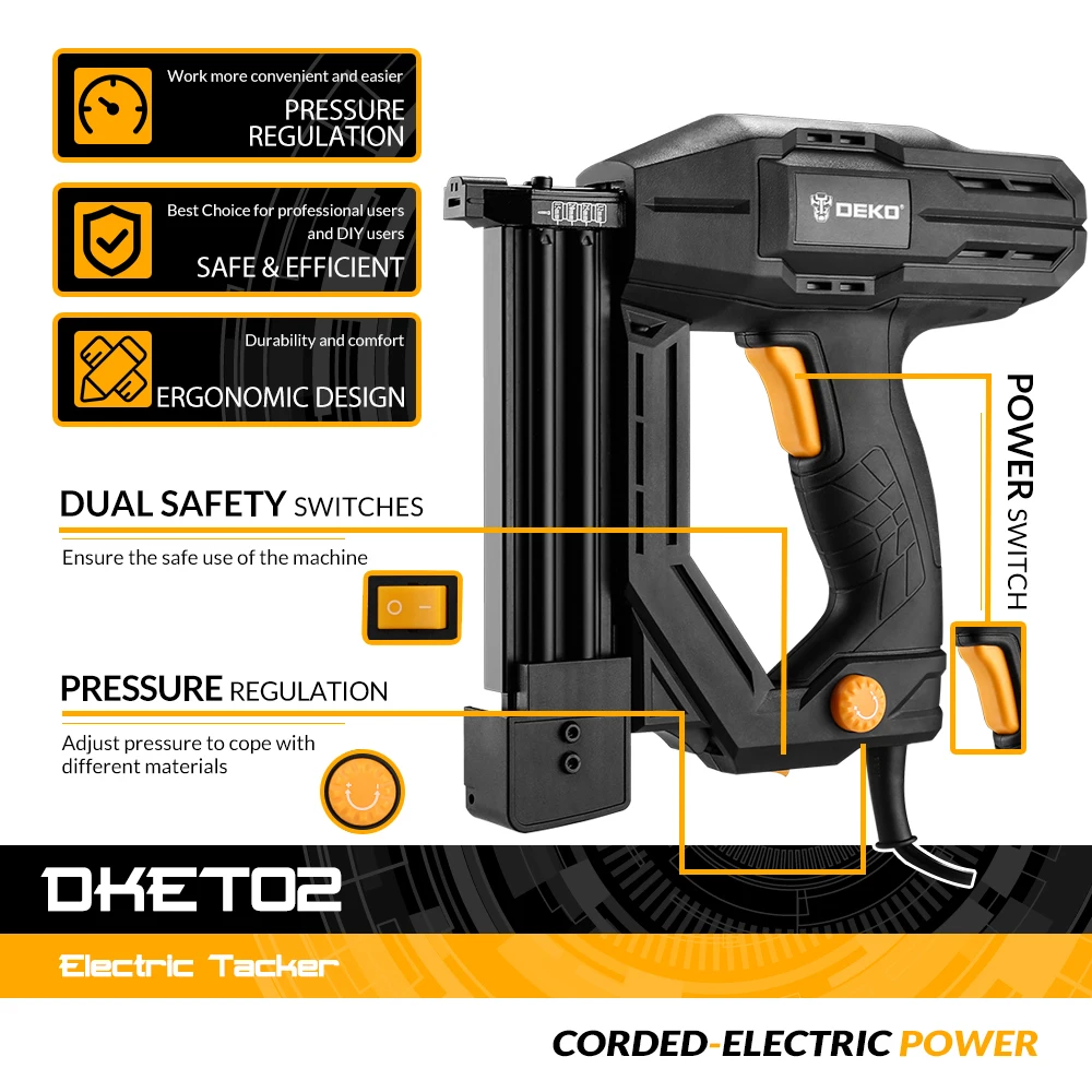 DEKO DKET02  Electric Tacker and Stapler Furniture Staple Gun for Frame with Staples & Woodworking ToolNail gun