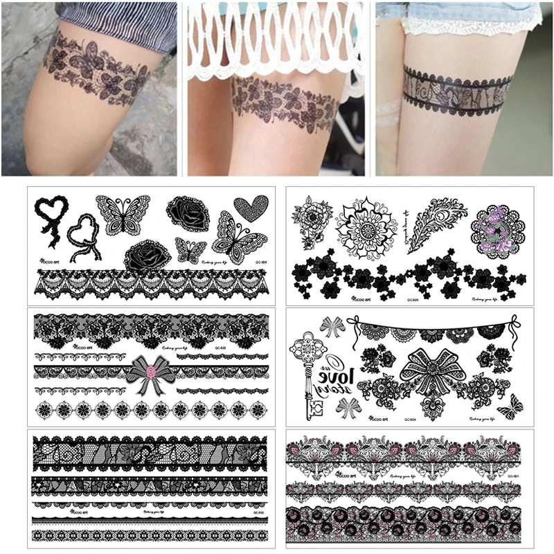 1PC Temporary Tattoo Sticker Waterproof Sweatproof Tattoo Stickers  Personality Non toxic Flower Black Lace Tattoo Stickers|Temporary Tattoos|  - AliExpress