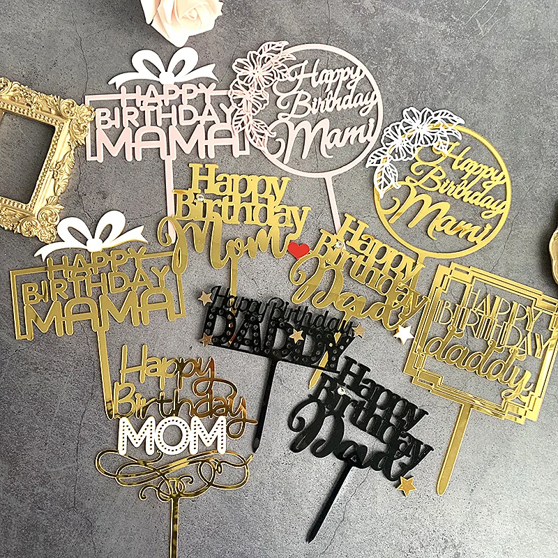 Новинка с днем рождения для мамы папы торта Topper Gold Mom акриловый торт флаги