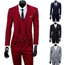 DIHOPE Men Spring 3 Pieces Classic Blazers Suit Sets Men Business Blazer +Vest +Pants Suits Sets Autumn Men Wedding Party Set