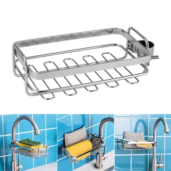 

Soap Dish Punch Free Multifunction Drain Basket Faucet Storage Shelf Save Space For Kitchen Sink Stainless Steel Washroom Rack