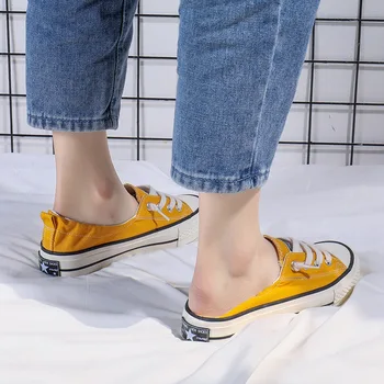 

Low-Cut Canvas Shoes Women's 2020 Summer New Style Versatile Korean-style Students Flat Double Purpose Slip-on Lazy 0329