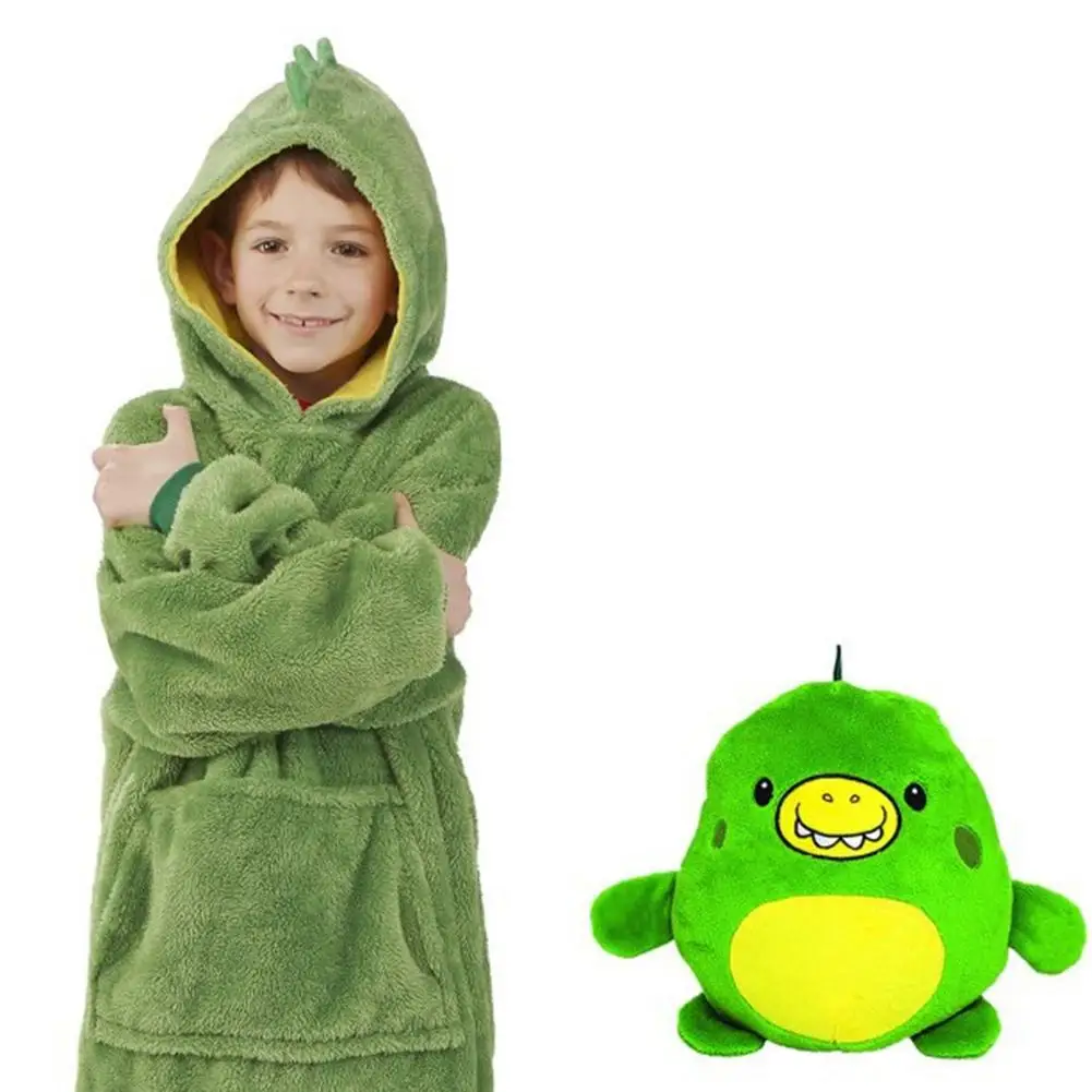 Green New 4 Styles Soft Children's Blanket Sweatshirt Pet Shaped Wearable Hoodie Nightdress Oversized Sweatshirt Winter Home Service - Color: Green