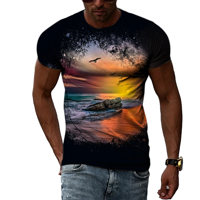 New 3D trendyol men Natural Landscape graphic t shirts Summer Fashion Hip  Hop Casual Print T-shirt Personality Handsome Tee Top