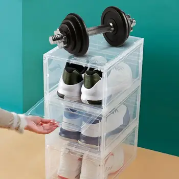 

1Pc Transparent Shoe Box Dustproof Storage Box Can be Superimposed Combination Shoe Cabinet Clamshell Shoe Organizer
