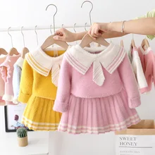 Г., комплект трикотажной одежды для маленьких девочек, милые свитера на подошве+ плиссированные юбки детский зимний костюм принцессы для девочек из 2 предметов, одежда