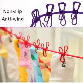

Multifunctional Drying Rack Clothes Line With 12 clips Cloth Hangers Steel Clothes Line Pegs Portable Travel Clothespins