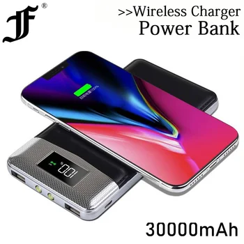 チーワイヤレス充電器iphone 6 8 1080p xs 30000 20000mahパワーバンク外部バッテリー銀行内蔵ワイヤレス充電器powerbankポータブル