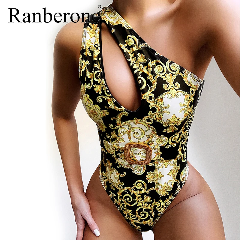 Новый слитный купальник Ranberone женский на одно плечо купальный костюм с высоким