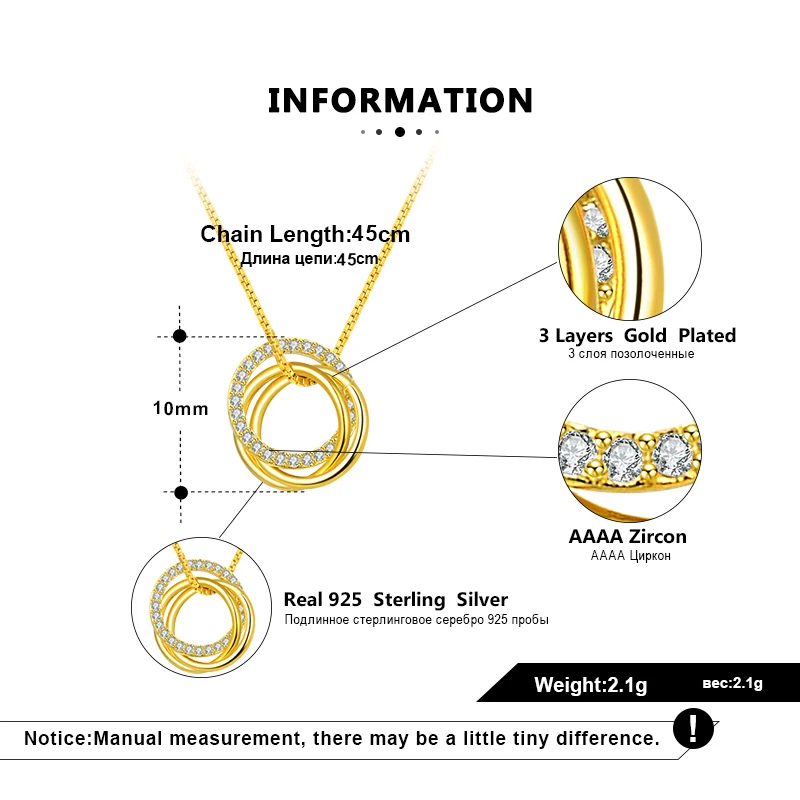 ORSA JEWELS Pure 925 Sterling Silver Pendant Necklace Women Clear AAAA Zircon Combine Circle Fashion Party Gift Jewelry SN175 - Image 6