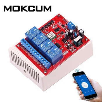 

220V 4 Channel Wifi Relay Switch Module Phone APP Wireless Remote Control Jog Self-Lock Interlock w/Shell for Android IOS Phones