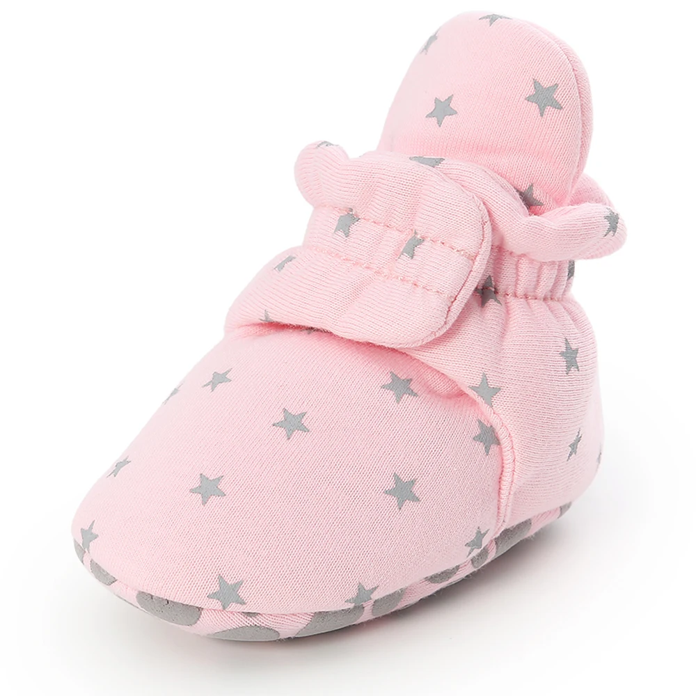 star pink Носки для новорожденных; обувь для мальчиков и девочек; обувь со звездами для малышей; обувь для первых шагов; удобные хлопковые мягкие Нескользящие теплые детские ботиночки для малышей - Цвет: star pink