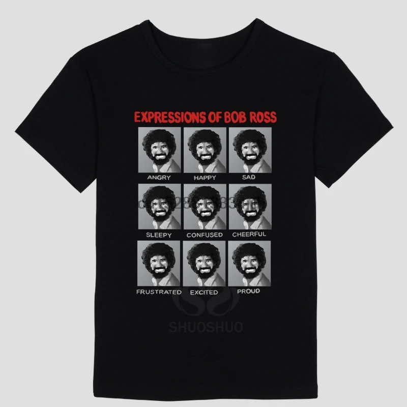 

Fashion American oil painter Bob Ross T-Shirt Summer Creative Happy Tree Design T Shirt Men Cool Hipster Tops Tee
