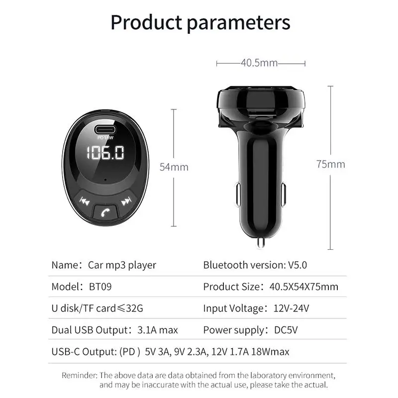 Bluetooth 5,0 автомобильный комплект беспроводной fm-передатчик громкой связи воспроизведение музыки двойной зарядное устройство USB PD 18 Вт Быстрая зарядка