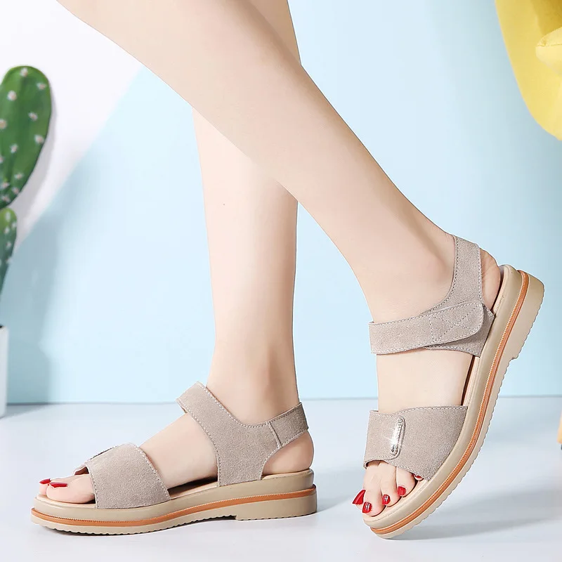 

New Style Summer Anti-Casual WOMEN'S Sandals Simple Anti-slip Wear-Resistant Students Korean-style Beach Velcro Light Diamond WO
