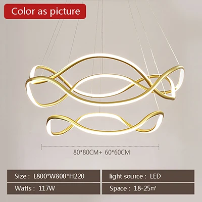 800x800x220mm Постмодерн кольца классическая люстра led люстра еда гостиная в скандинавском стиле Личность Золотой простой спальни круглый - Цвет абажура: 800x800x220mm