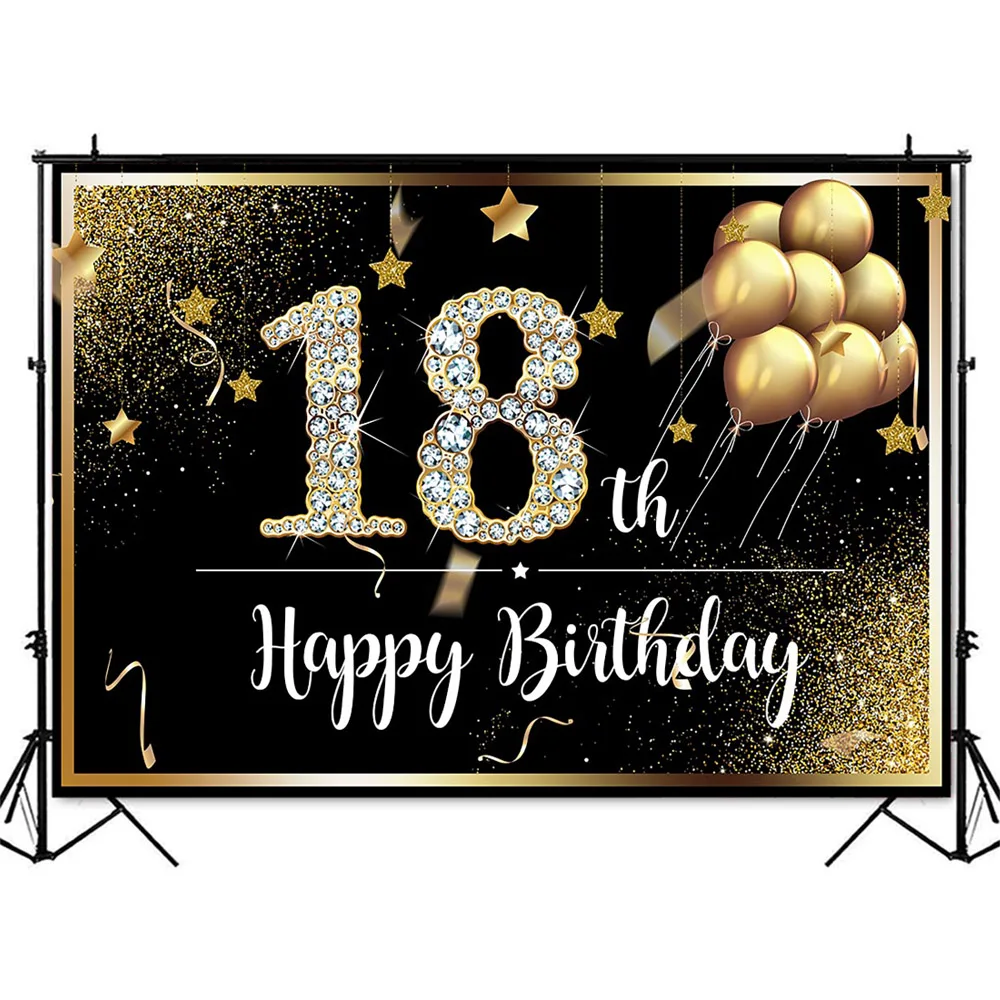 18th Happy Birthday Backdrop Gold Glitter Party Balloons Background For  Photo Studio Eighteen Sprinkle Shining Dots Photocall - Backgrounds -  AliExpress
