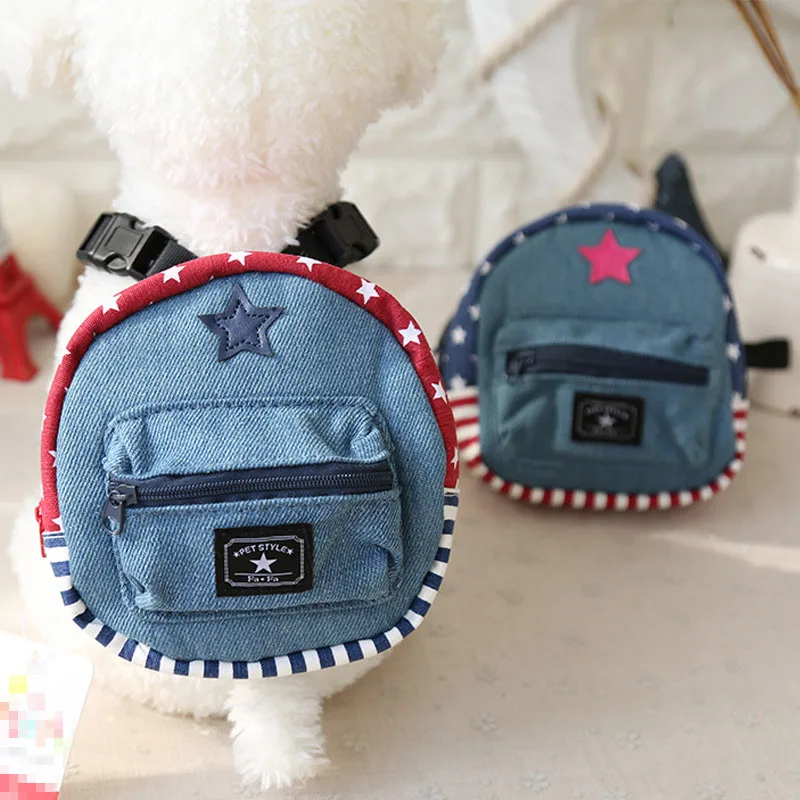 Dog Jean School Bag Outdoor Stripe Dog Leashes Bag For Small Dogs Teddy Backpack Pet Puppy Cat Carrier Dog Accessories