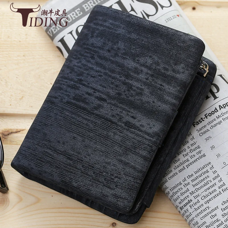 

Tiding Cross Border for New Style Man's Wallet Full-grain Leather Purse Short Women's Genuine Leather Verticle Multi-functional