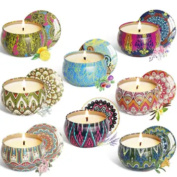 

8pcs Fragrance Aromatherapy Scented Candle Natural Soy Wax Travel Tin Home Decor X4YD
