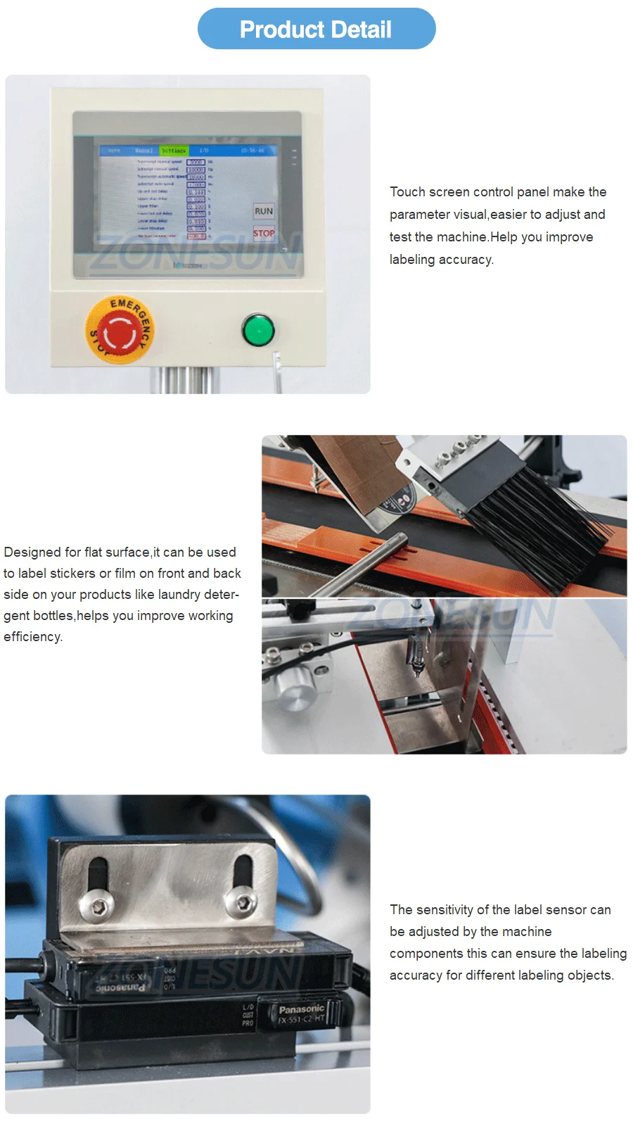 ZONESUN ZS-TB113B Container Automatic Top Bottom Plane Adhesive Box Labeling Machinery Automatique Sticker For Flat Surface