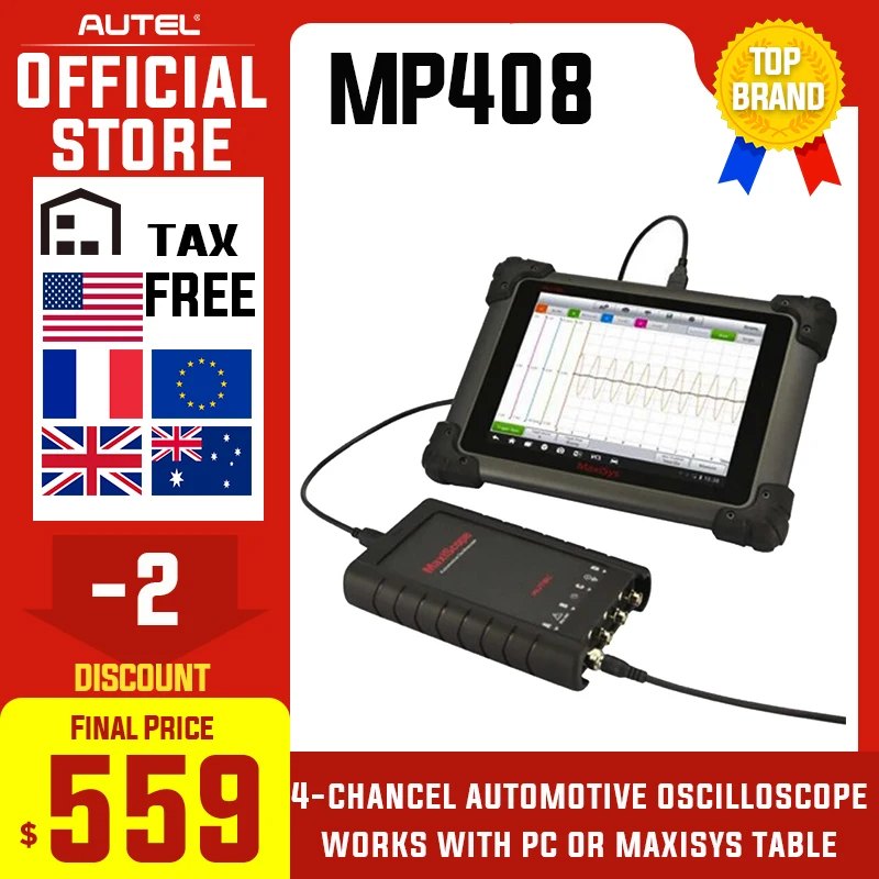 AUTEL MaxiScope MP408 Основной комплект 4 канальный автомобильный осциллограф работает с