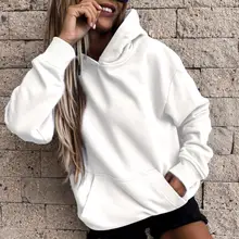 

Pocket Long Sleeve Loose Pullover Solid Color Sweatshirt Hoodie Autumn Women