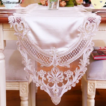 

European New Lace Side Table Runner Princess Dressing Table Decorative White/pink Table Cover for Wedding Banquet Decoration