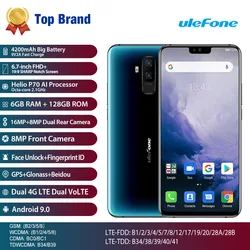 Мобильный телефон Ulefone T2, глобальная версия, 6 ГБ 128 ГБ, Android 9,0, Восьмиядерный процессор Helio P70, NFC OTG, 4G LTE, 4200 мАч, 6,7-дюймовый экран FHD + 19:9, смартфо...