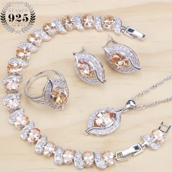 

Bridal Silver 925 Jewelry Sets Cubic Zirconia Wedding Jewelry Rings Bracelet Necklace Earrings For Women Stone Set Gift Box