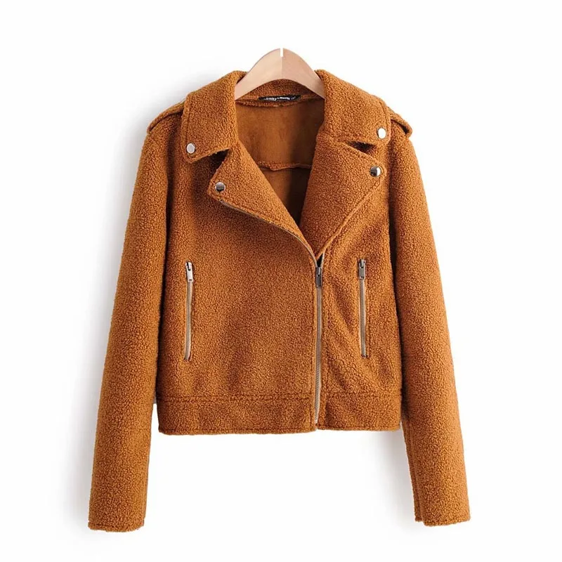 

WT317 New European Double Zipper Deco Turn Down Collar Motorcycle Sytlish Slim Waist Fleece Jacket Coat