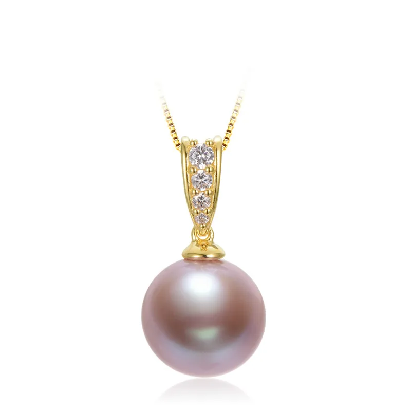 

Freshwater Pearl Pendant Silver Edison Pearl Pendant 13-14mm Round Glare Single Purple Bead For Girlfriend Gift Jewelry